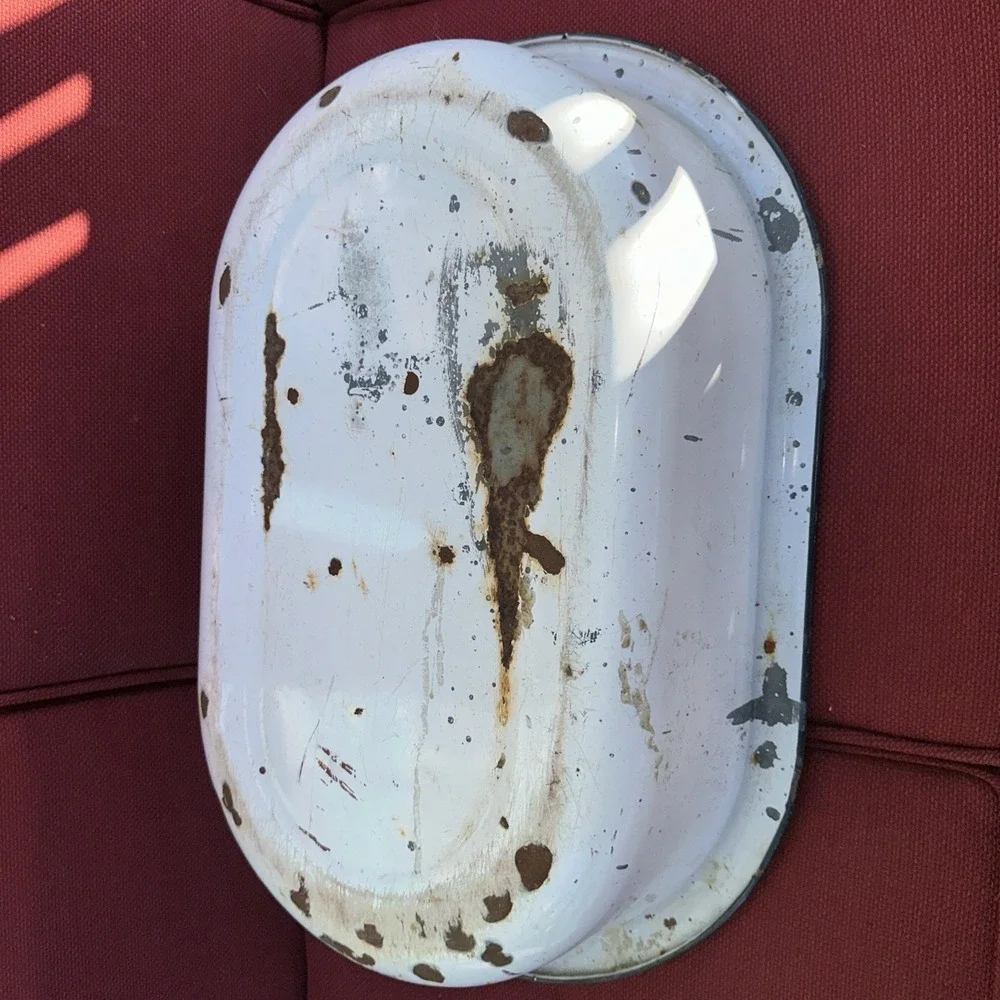 Vtg Large Enamel Ware Basin Oval Wash Tub Antique Yard Art Planter Prop Decor